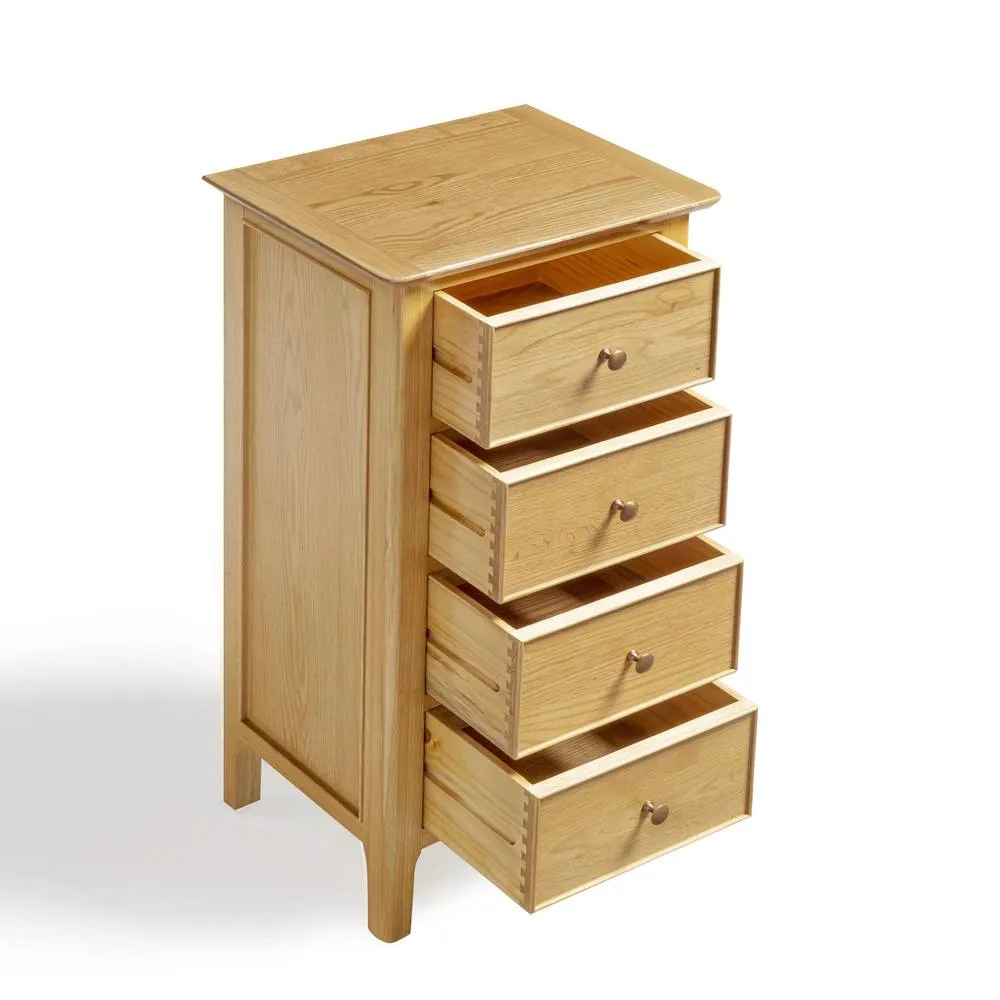 FurnitureboxUK Belle 4 Drawer Tall & Slim Solid Oak Small Chest of Drawers in Light Brown 4