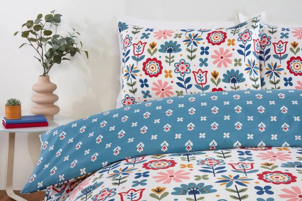 Rapport Home Olivia Microfibre Floral Duvet Cover Set with Pillowcase (Blue) in Blue 2