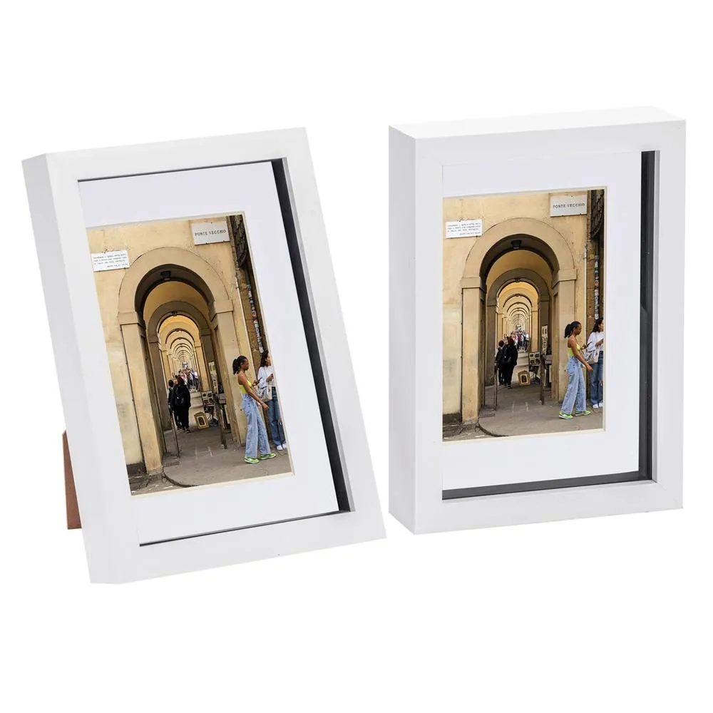 Nicola Spring 3D Box Photo Frames with 4" x 6" Mounts - A5 (6" x 8") - White Mount - Pack of 2 1