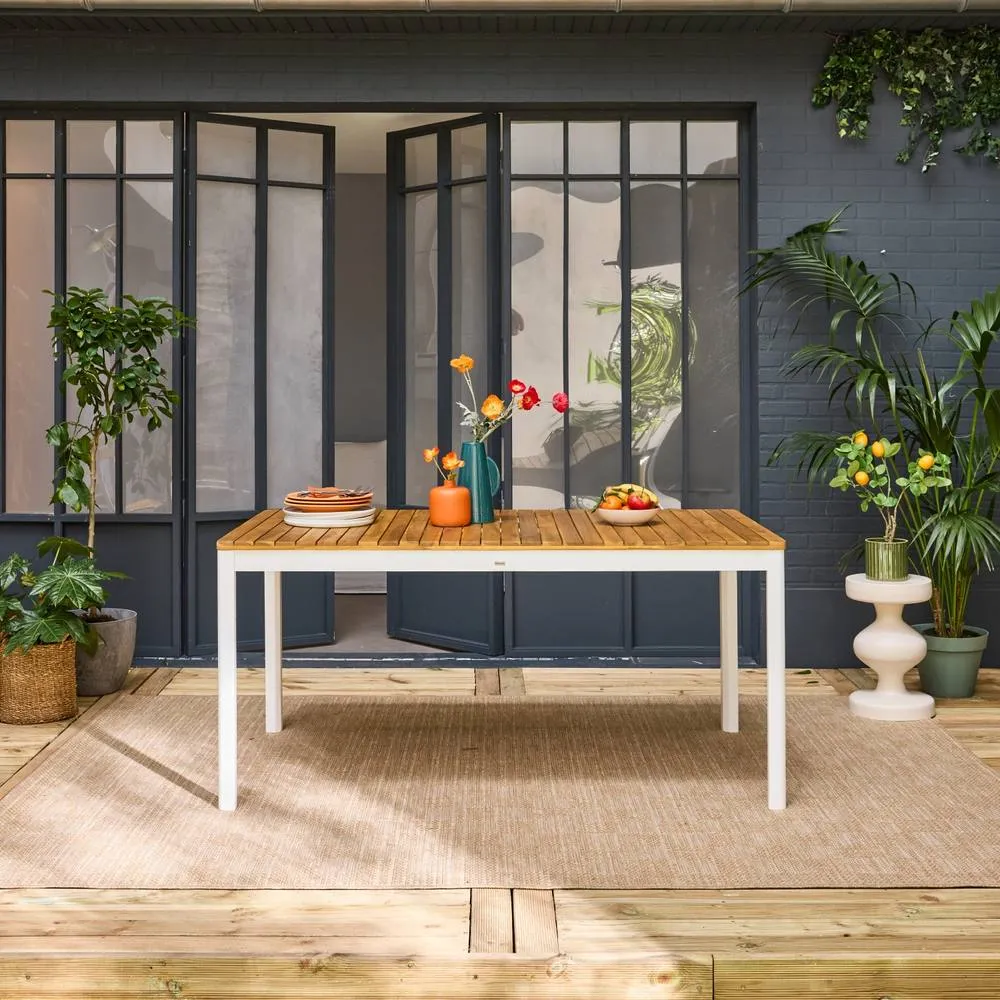 sweeek 8-seater Acacia Wooden Garden Table With Rounded Corners in White