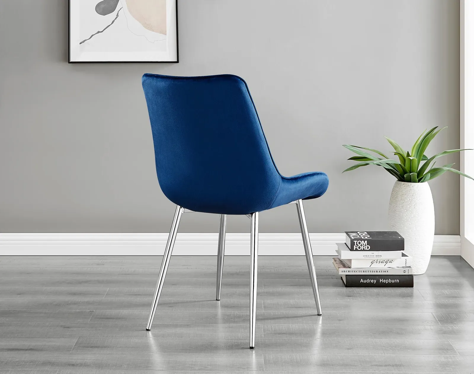 FurnitureboxUK 2x Pesaro Velvet Silver Leg Luxury Dining Chairs in Navy 6