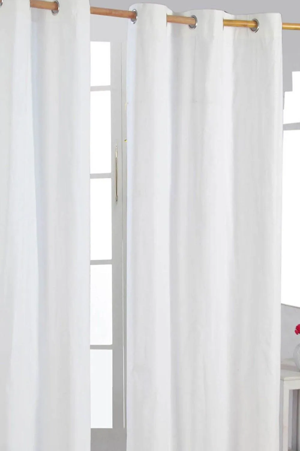 Homescapes Plain Cotton Ready Made Eyelet Curtain Pair in Off-White