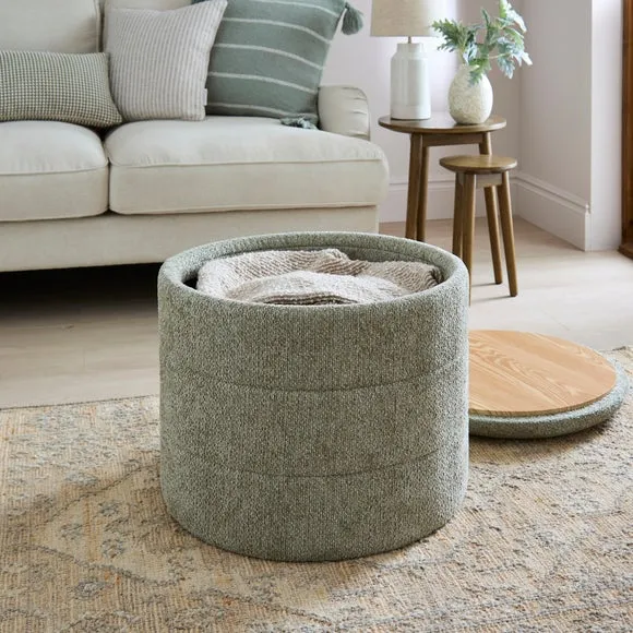 Chenille Round Ottoman with Tray 3