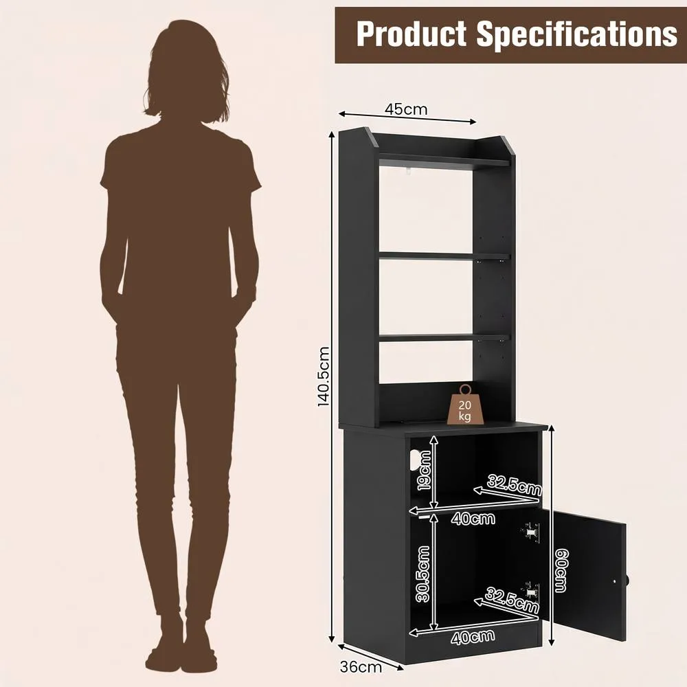 Costway 6-Tier Nightstand Home Organizer Wooden Storage Cabinet Bedside Tables in Black 4