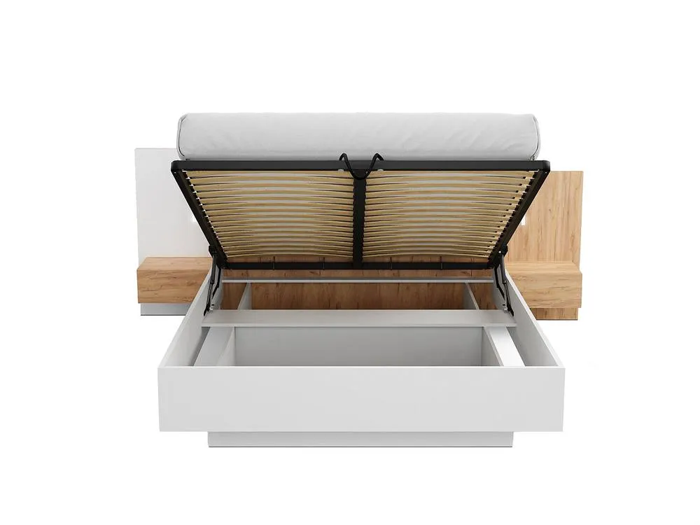 Vente-unique Ottoman Bed With Bedside Tables 160 X 200 Cm - 2 Drawers - With LED in Light Oak 6