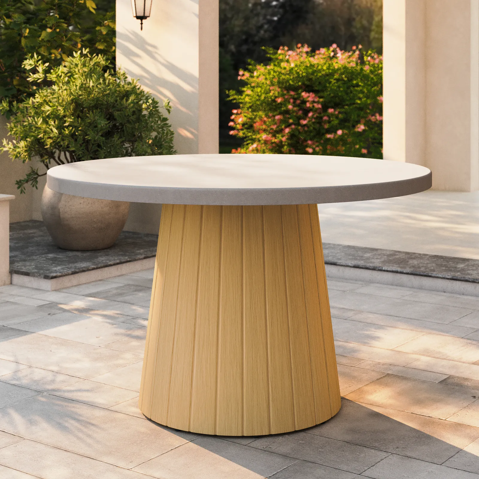 122cm Concrete & Aluminium Coastal Style Outdoor Dining Table