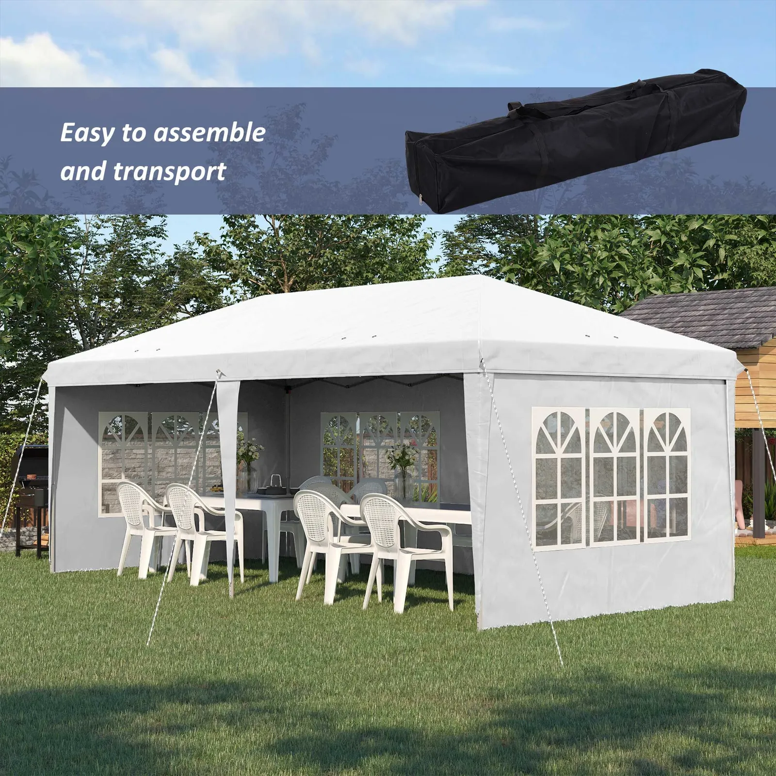 OUTSUNNY 3 x 6m Garden Pop Up Gazebo, Height Adjustable in White 4