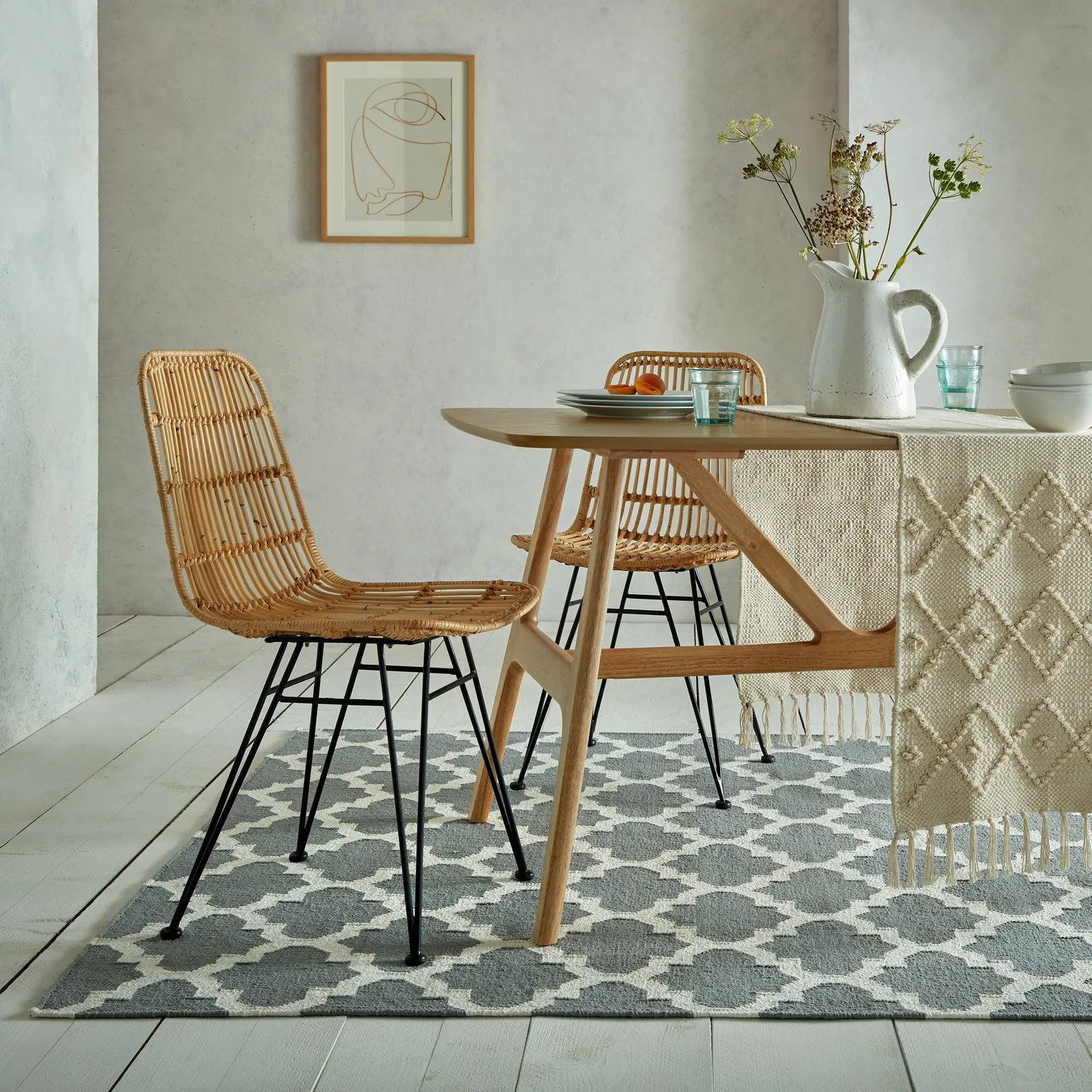 Sierra Trellis Flatweave Rug Grey and White