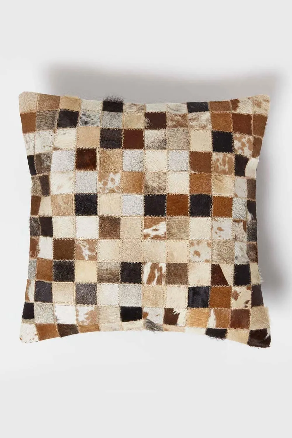 Homescapes Small Block Leather Cushion 45 x 45 cm in Brown
