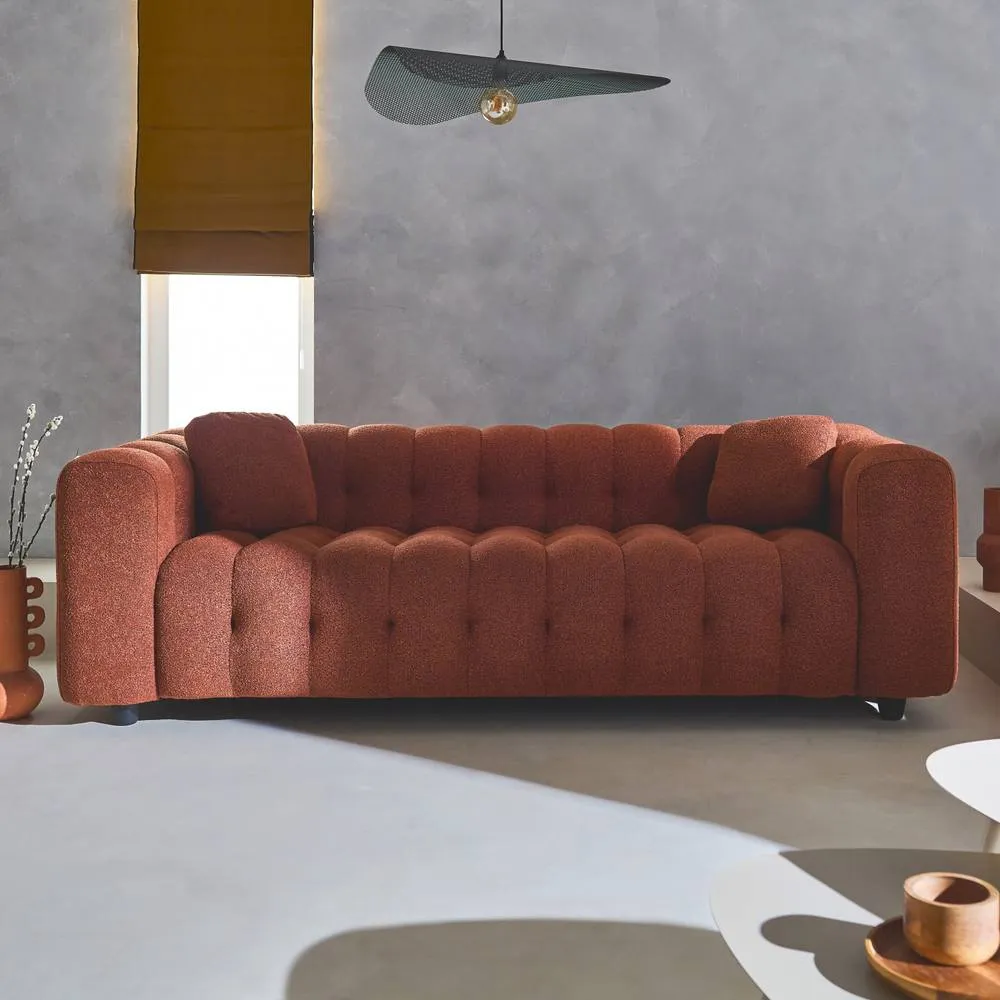 sweeek 3-seater Sofa Upholstered In Textured Boucle Fabric in Terracotta 1