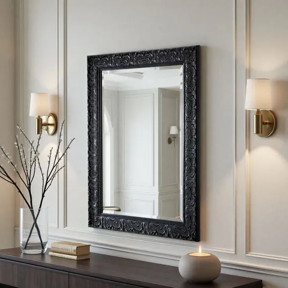 Yearn Carved Antique Bevelled Rectangle Wall Mirror