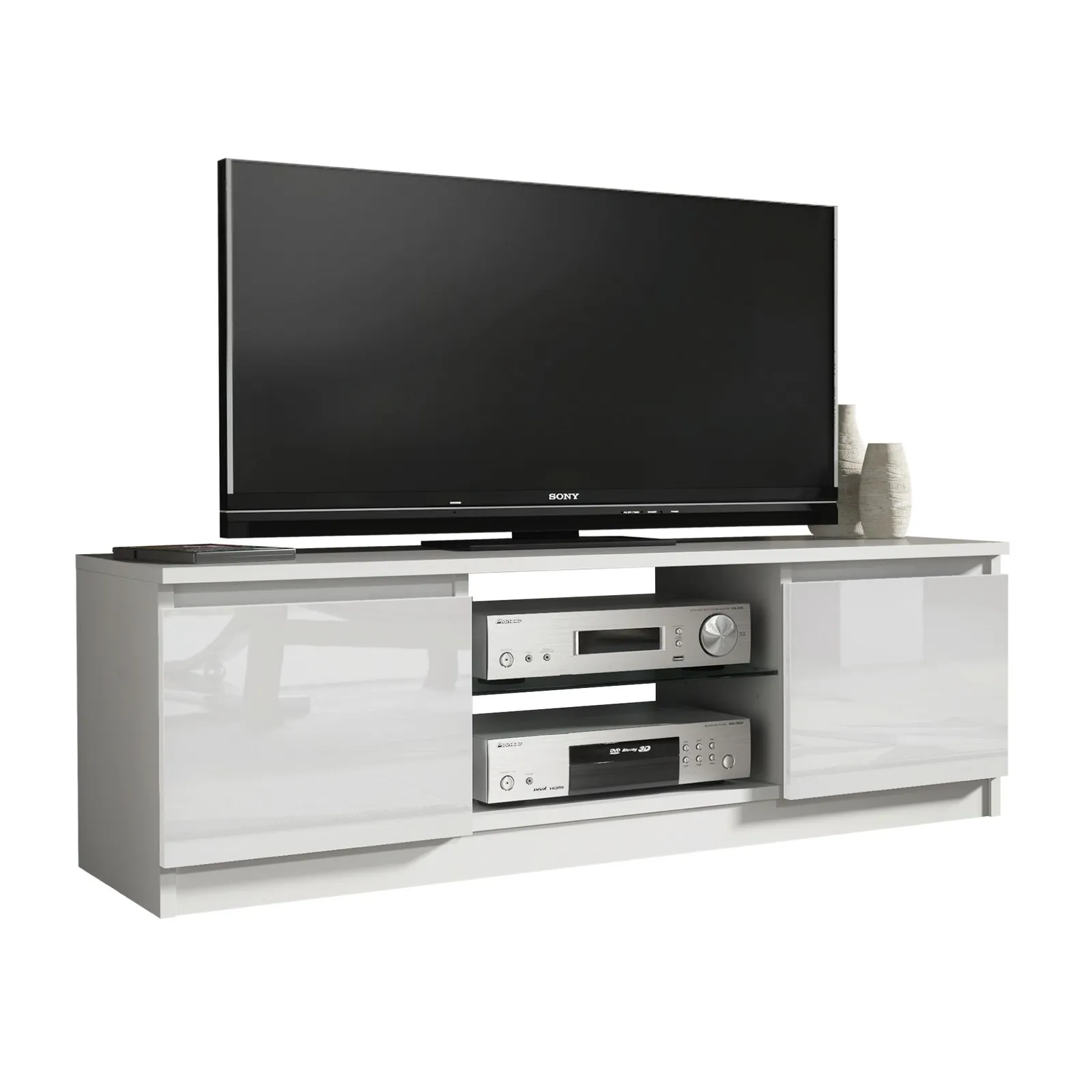 Creative Furniture TV Unit 120cm Modern - White with High Gloss Doors 3