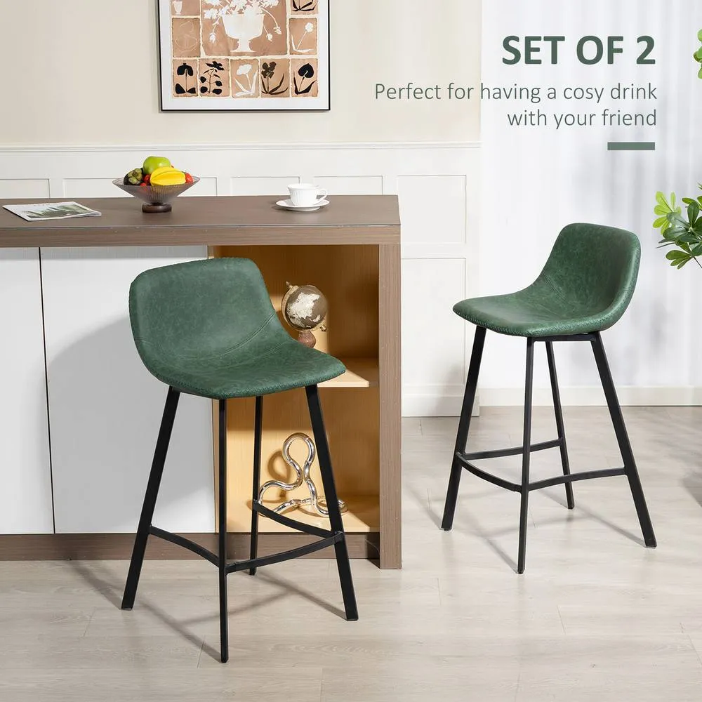 HOMCOM Bar Stools Set of 2, Bar Chairs with Back & Steel Legs in Green 4
