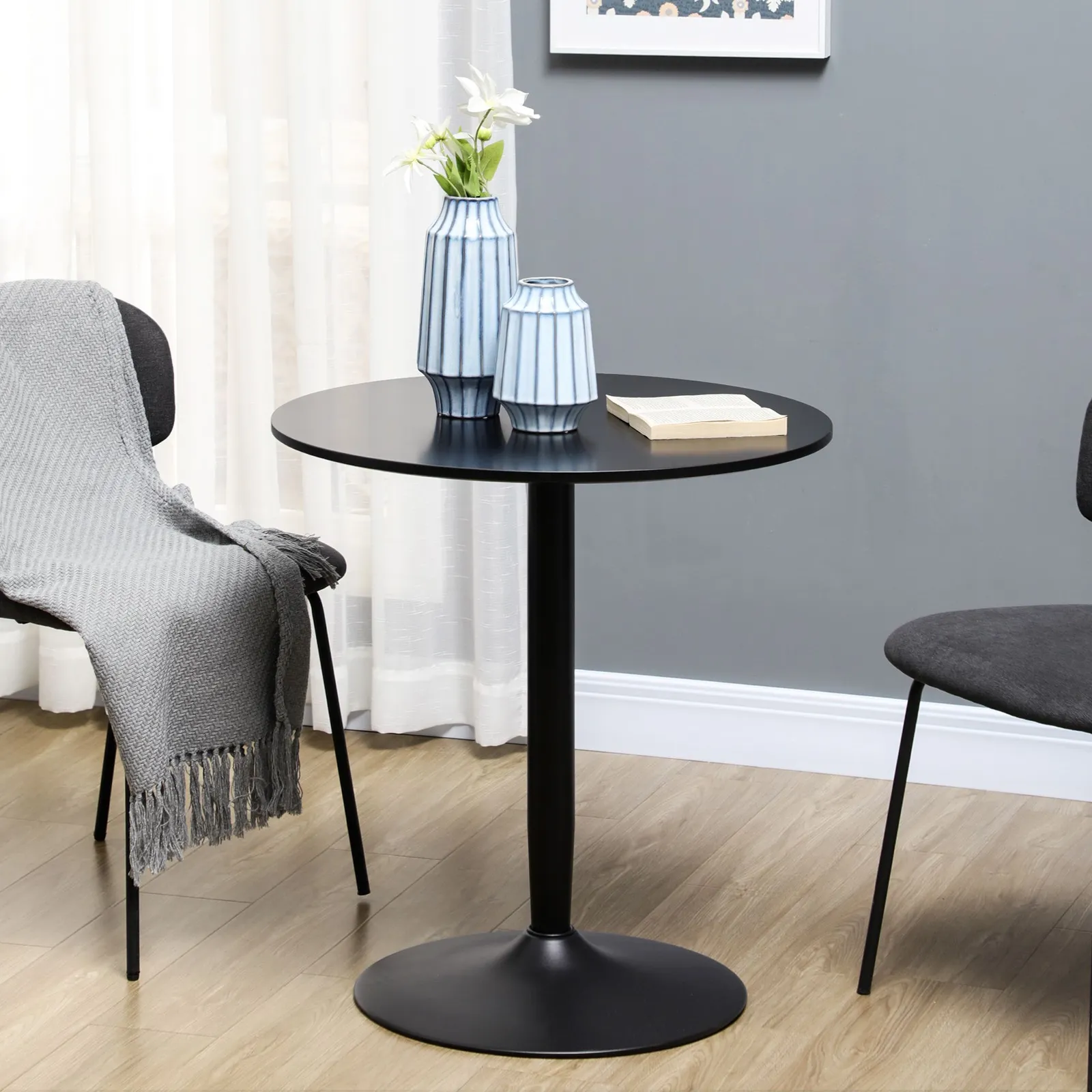 HOMCOM Round Dining Table, Modern Kitchen Table with Steel Base in Black 1