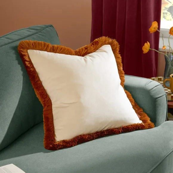 Furn. Halo Fringed Velvet Square Cushion 1