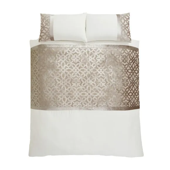 Catherine Lansfield Natural Lattice Cut Velvet Duvet Cover and Pillowcase Set 4