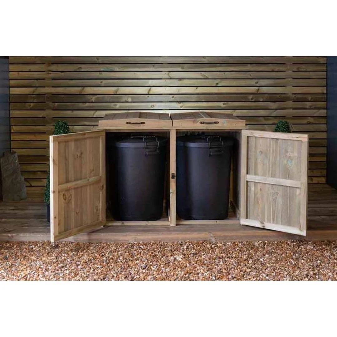 Buttercup Farm Paythorne Dustbin Store Double - Timber - L64 x W122.5 x H88 cm in Brown 2