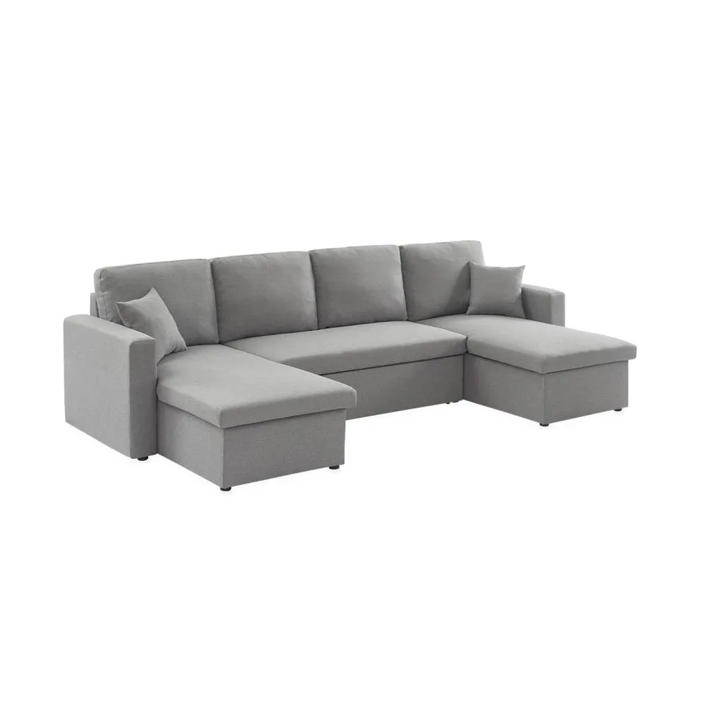 sweeek 4-seater u shaped sofa bed in fabric in Light Grey 2