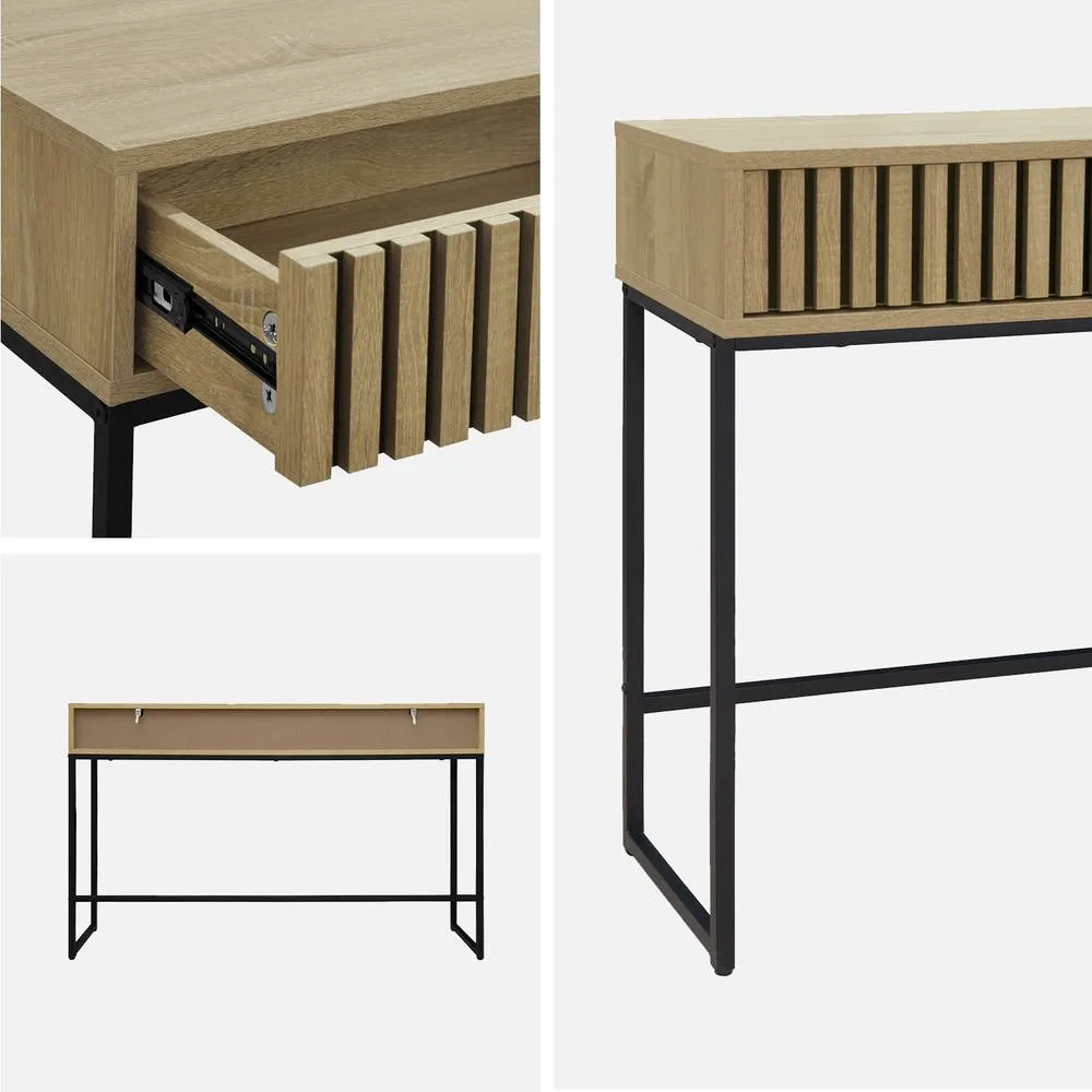 sweeek 120cm Contemporary Console In Grooved Wood Effect in Light Brown 4