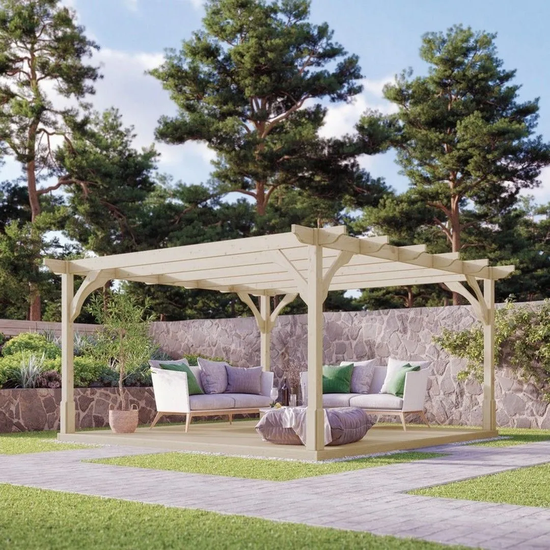 Rutland County Garden Furniture Ltd Premium Pergola & Decking Kit, Wood, L360 x W360 cm, Light Green