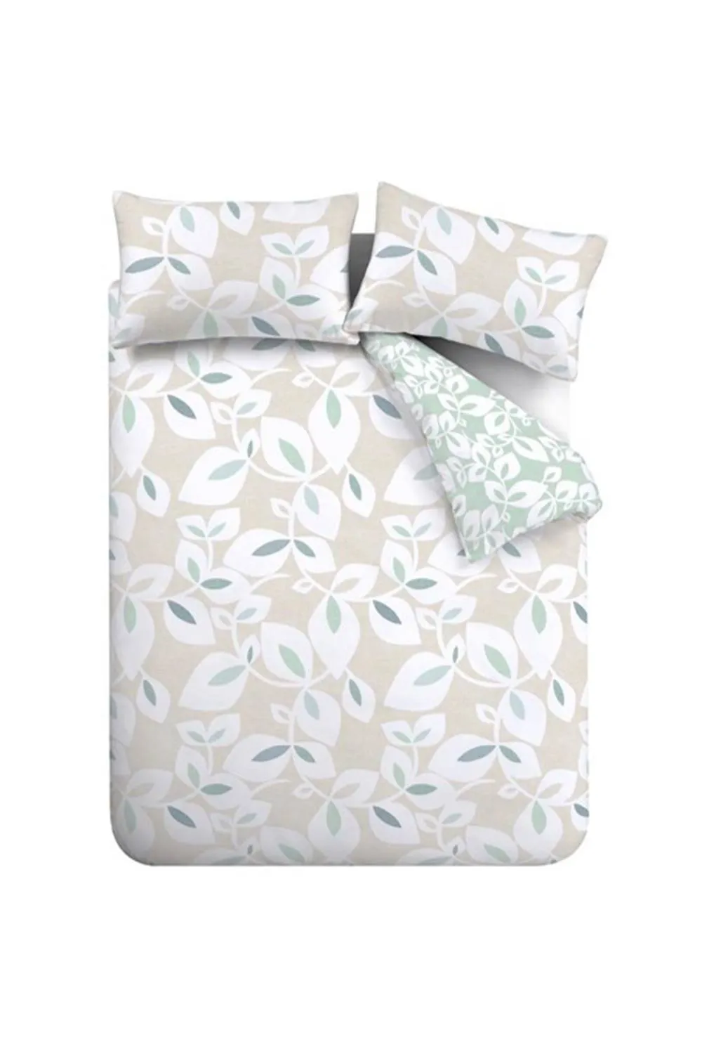 Catherine Lansfield 'Inga Leaf' Reversible Duvet Cover Set in Natural 5