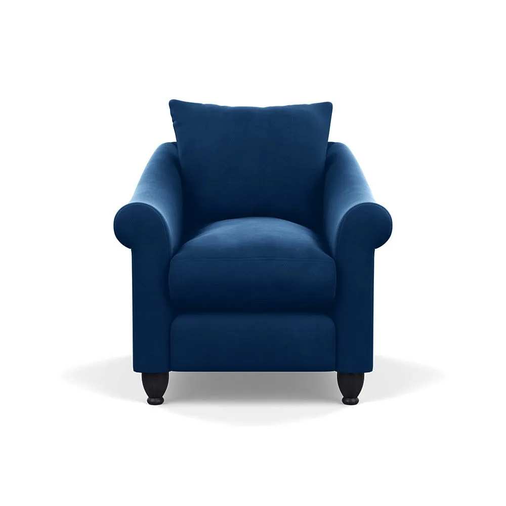 Heal's Devon Armchair Velvet Petrol Black Stain Beech Feet 1