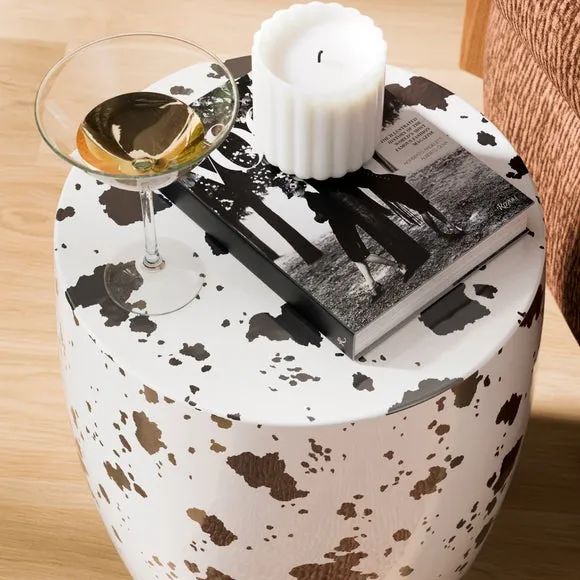 Metal Drum Cow Print Side Table 5