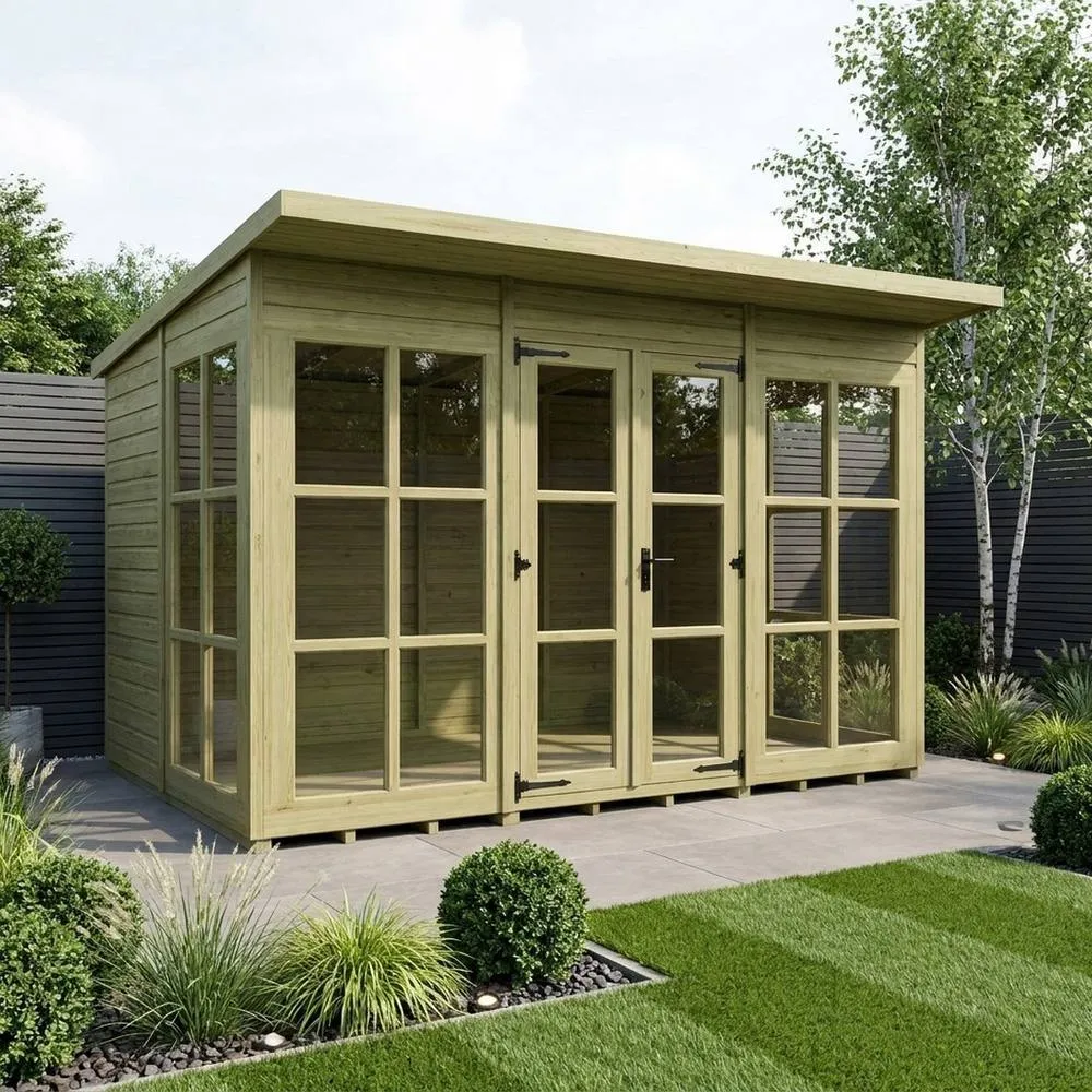 Buttercup Farm 12ft x 7ft Georgian Pent Summer House - Pressure Treated Timber in Brown 2