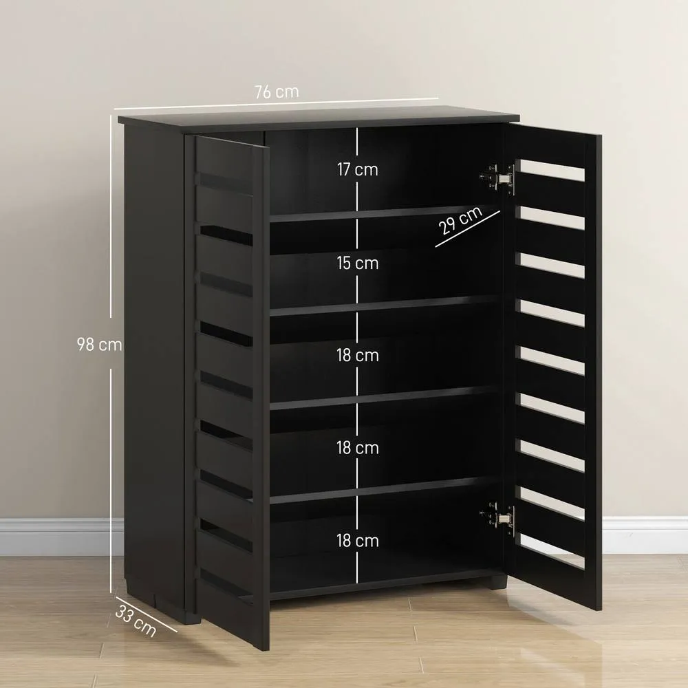 HOMCOM Shoe Storage Cabinet with Slatted Doors for 15 Pairs of Shoes in Black 3