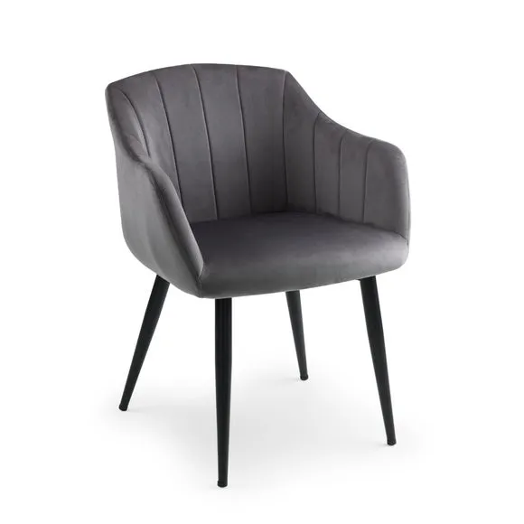 Hobart Set of 2 Scalloped Dining Chairs, Grey Velvet 3