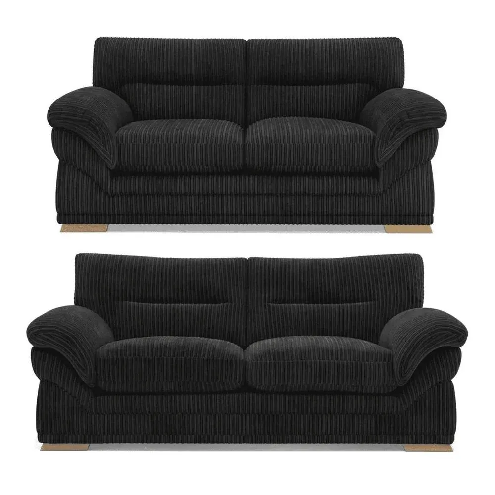 Bliss Furniture Amalfi 3+2 Seater Claude Sofa Modern Plush Fabric in Black