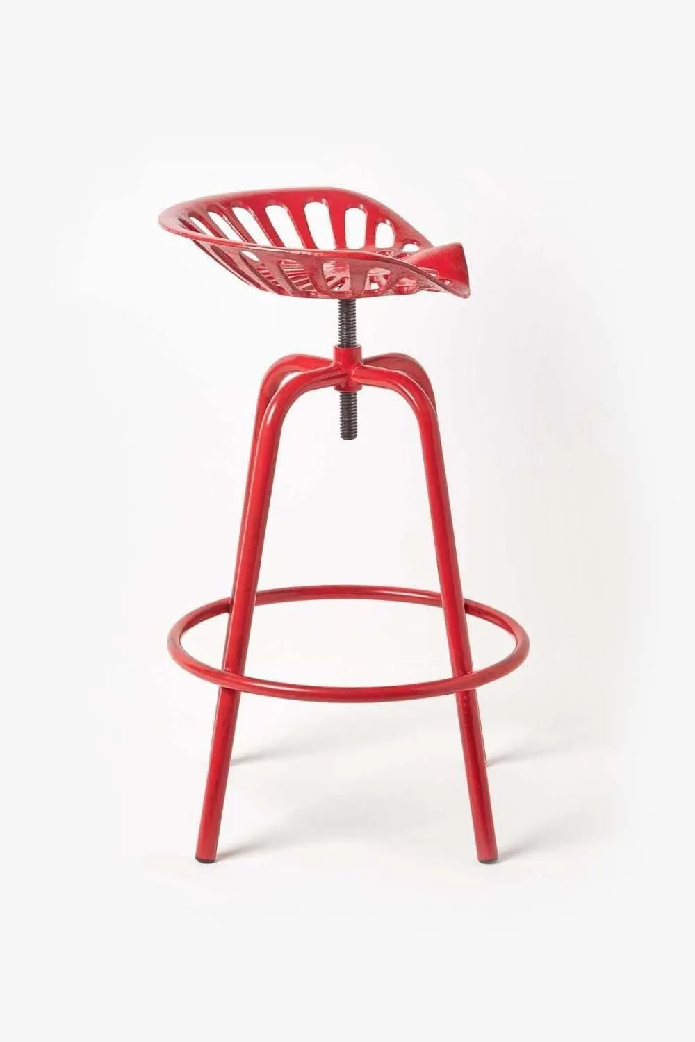 Homescapes Vintage Style Metal Adjustable Tractor Seat Bar Stool in Red 4