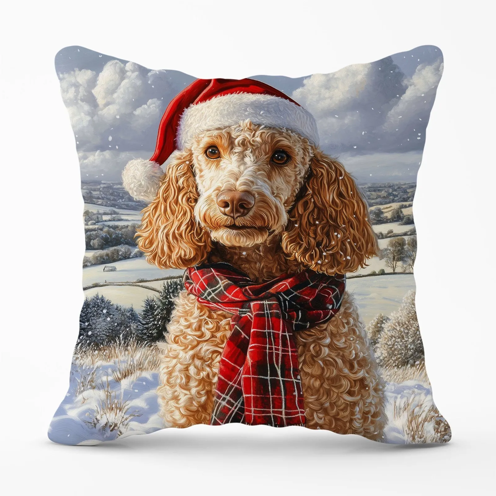 Warren Reed - Designer Christmas Poodle Cushion in Brown