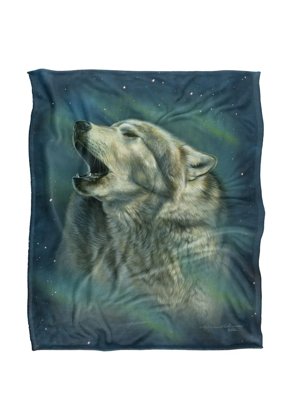 JQ Licensing Rl-Jp Howling Wolf Aurora Silky Touch Super Soft Throw Blanket 152 X 127 cm in White