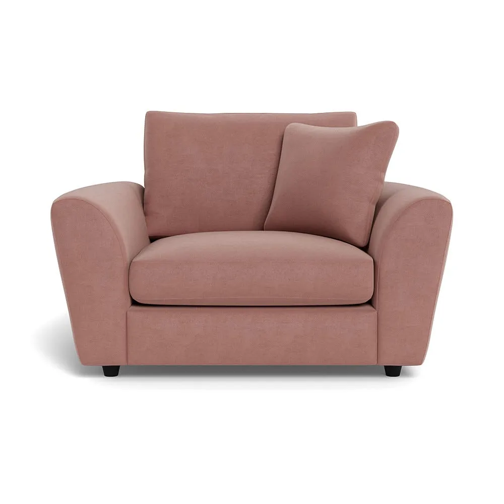 Heal's Snooze Loveseat Smart Luxe Velvet Dusky Pink Black Feet 1