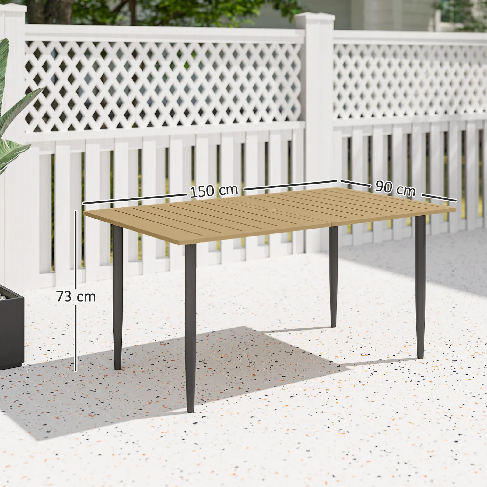 OUTSUNNY 150 x 90cm Garden Dining Table with Parasol Hole, Table Only, Brown 3
