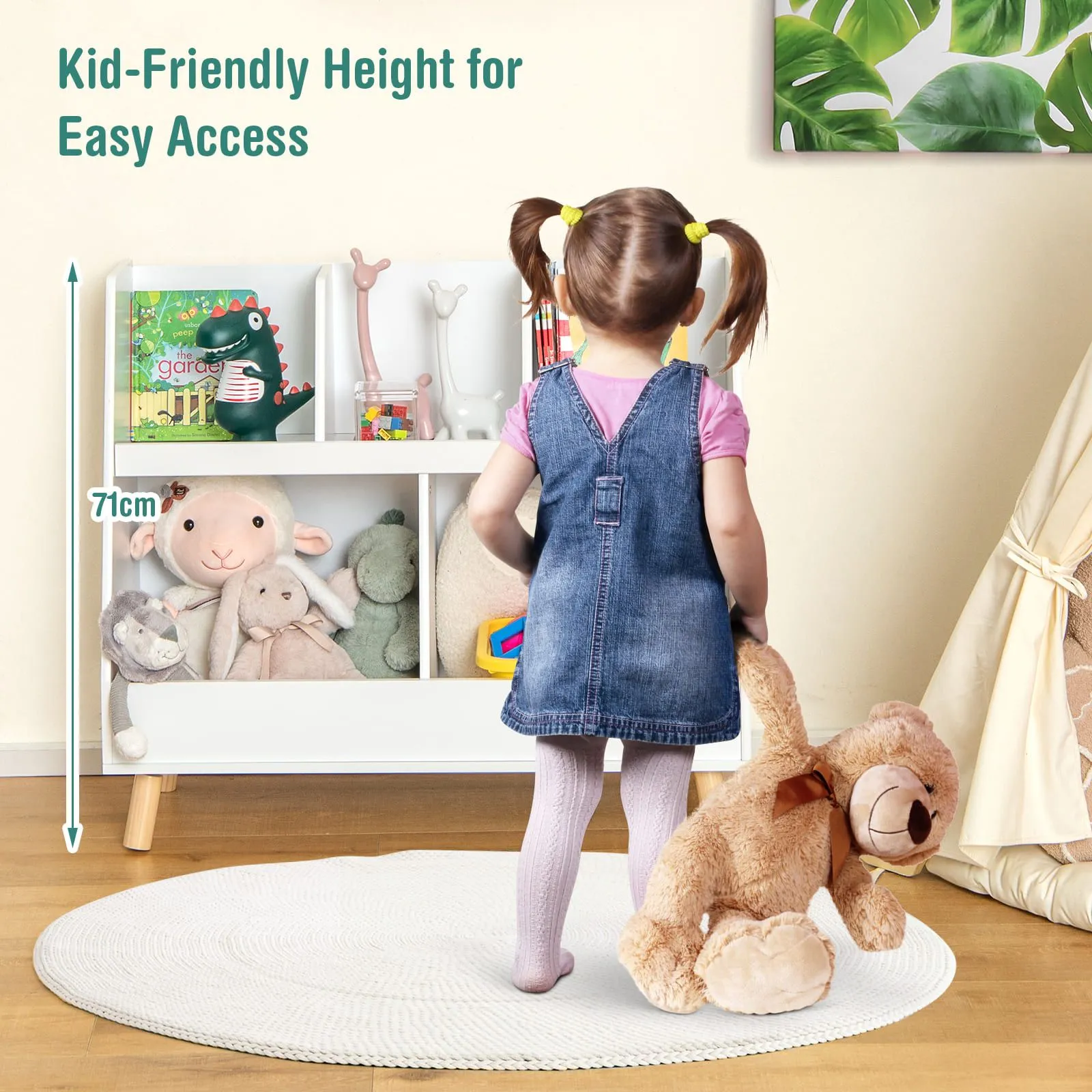Costway 5Cube Bookshelf & Toy Organizer Wooden Storage Bookcase w/ Wood Legs in White 5