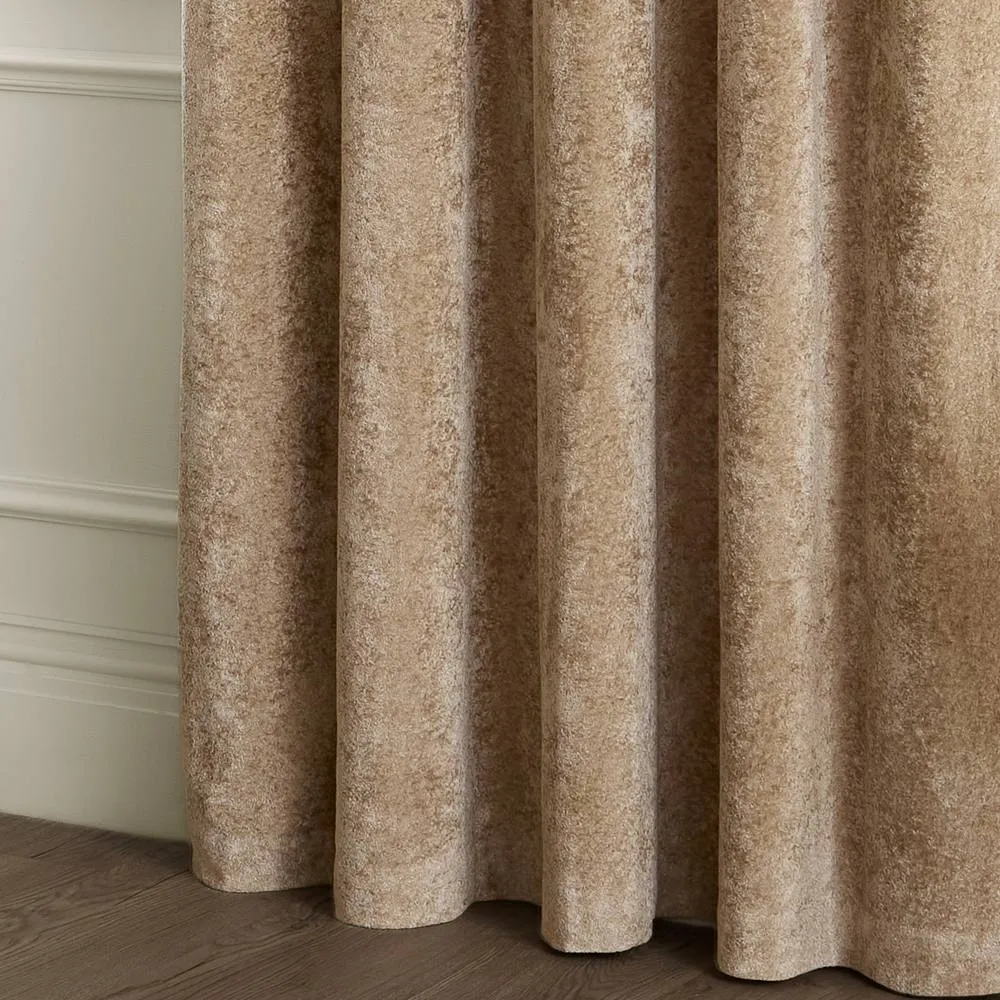 Paoletti Lustre Velvet Fully Lined Eyelet Curtain Pair in Beige 5