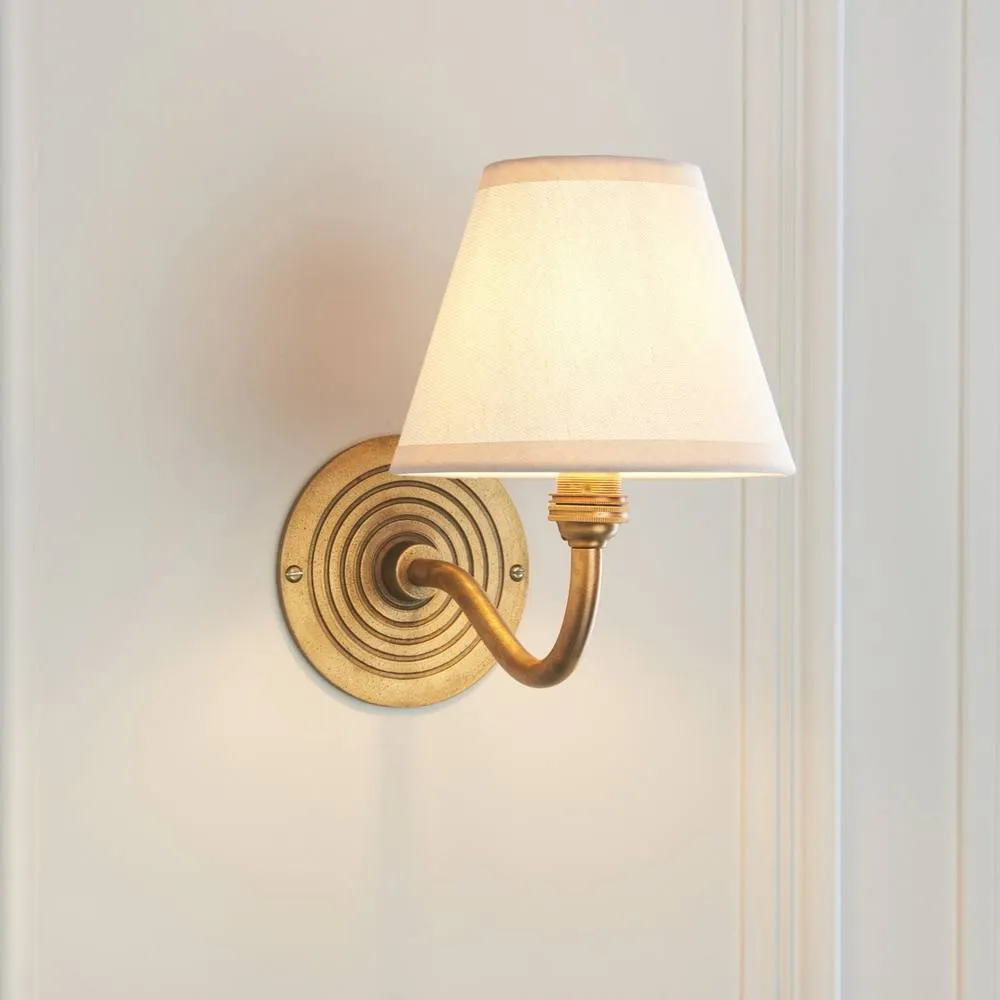 Netlighting Ripple Curve Brass Wall Light Fabric Ivy Shade 16cm B22 in White 3