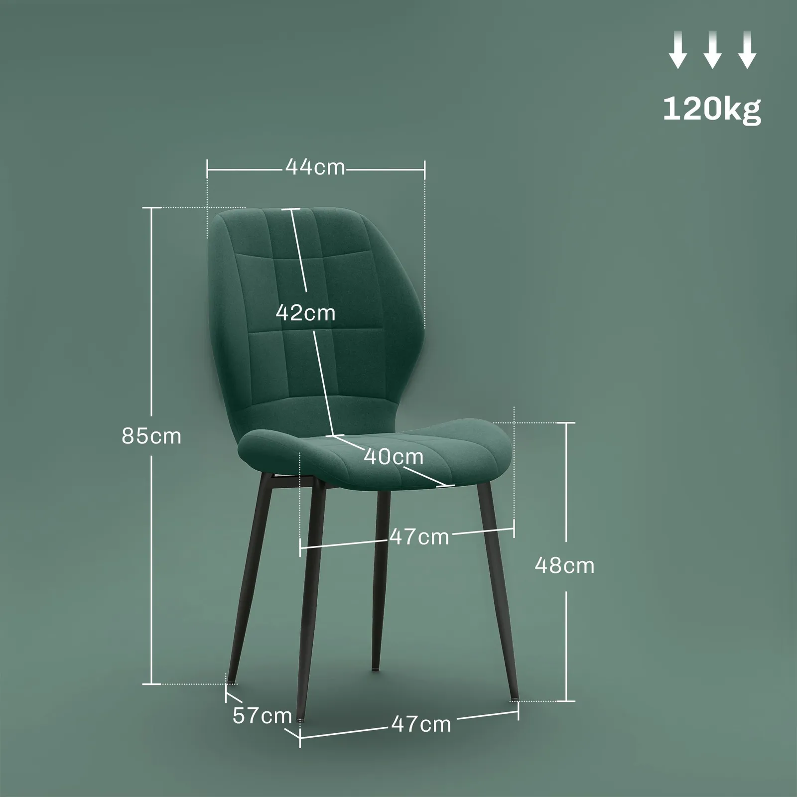 HOMCOM Dining Chairs Set of 4, Modern Style Flannel Upholstered Kitchen Chairs with Backs & Steel Legs, for Living Room, Dining Room, Bedroom in Green 3