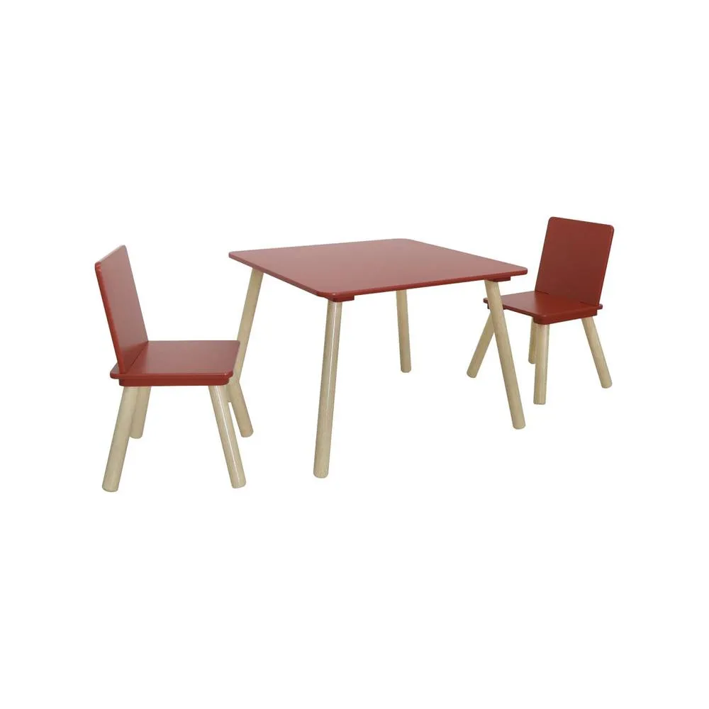 sweeek Children's square table with 2 chairs pine legs in Terracotta 2