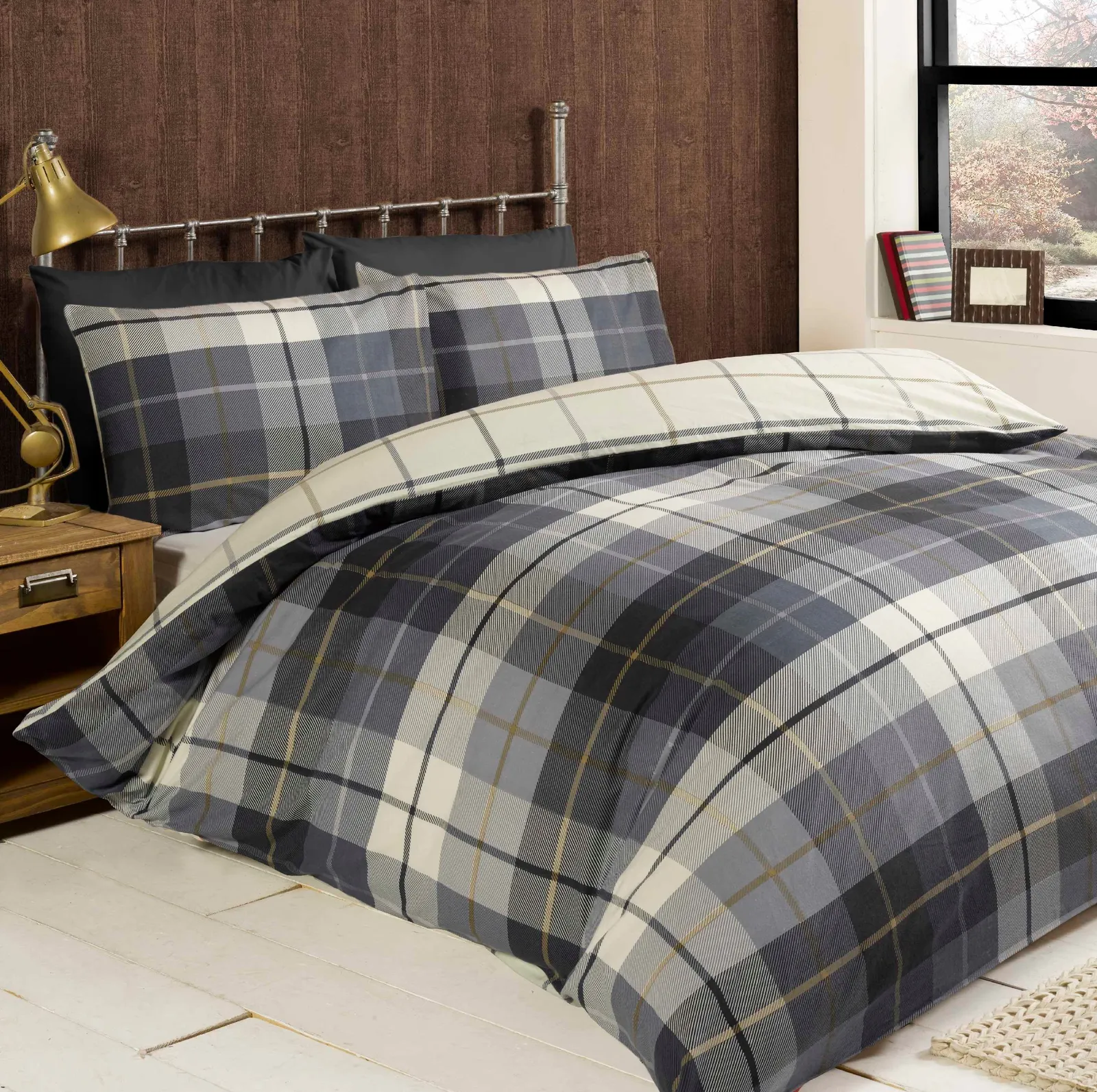 Rapport Home Lomond Check Flannellette Duvet Cover Set with Pillowcase in Blue 1