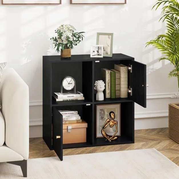 Costway 3-Tier Bookshelf with Dual Anti-Tipping Kits & 2 Cabinets in Black 3