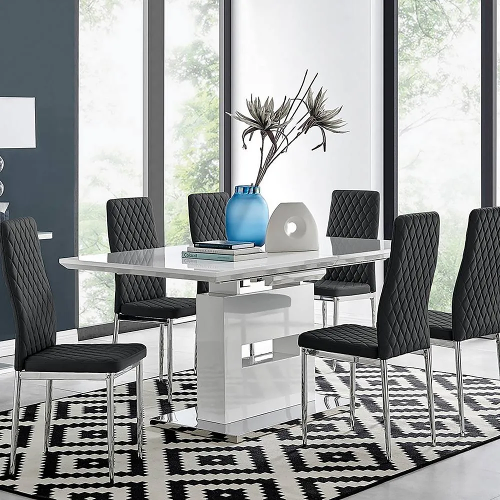 FurnitureboxUK Arezzo Large Extending Dining Table & 6 Milan Chairs in Black