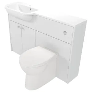 Deccado Benham Bright White Left Hand 1200mm Slimline Fitted Vanity & Toilet Pan Unit Combination with Left Hand Basin