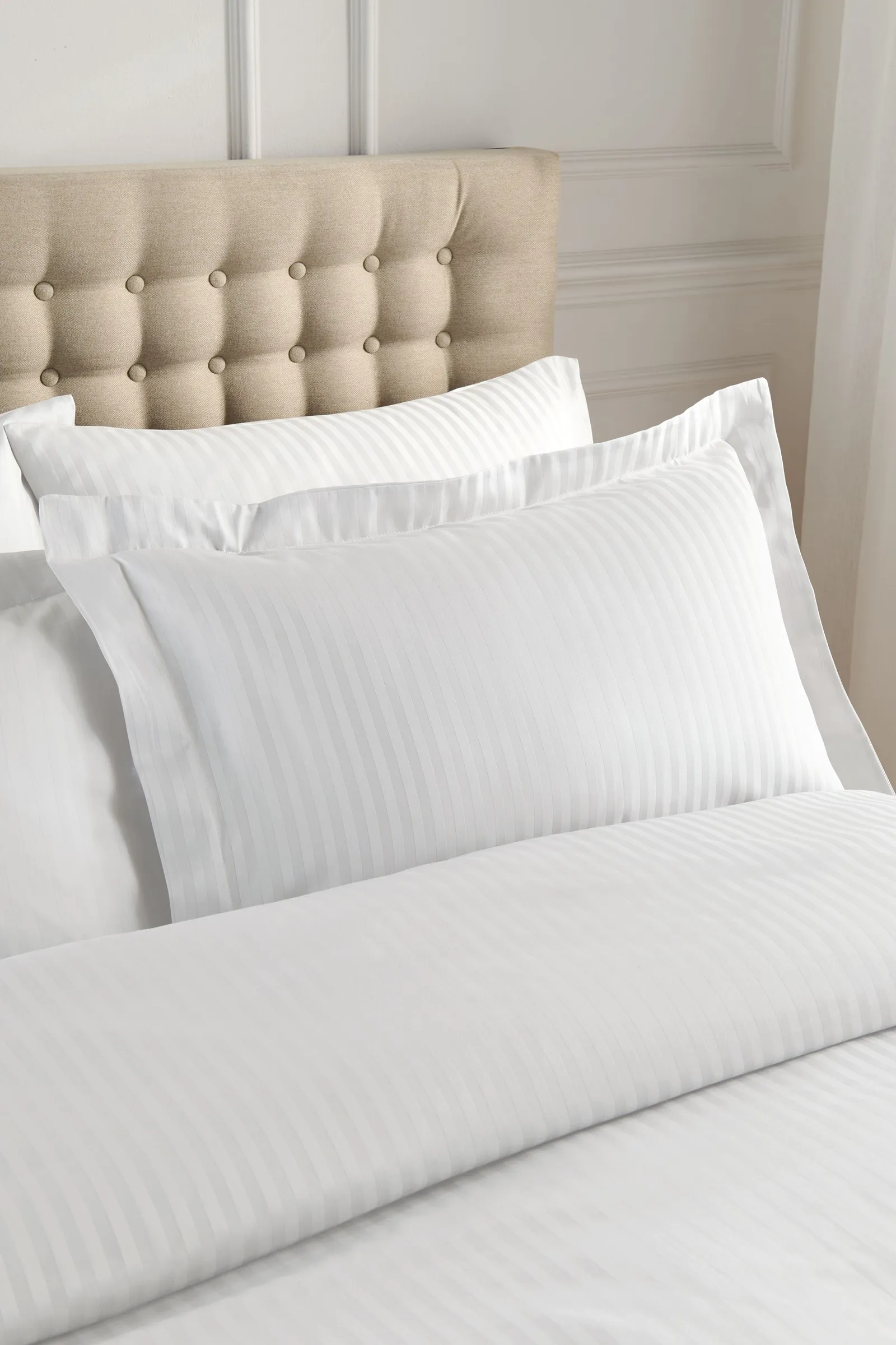 Catherine Lansfield 'Satin Stripe 300 Thread Count Cotton' Oxford Pillowcases in White