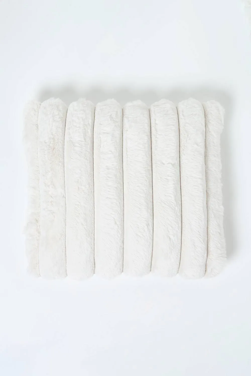 Homescapes Faux Fur Ribbed Cushion, 45 x 45cm in Natural