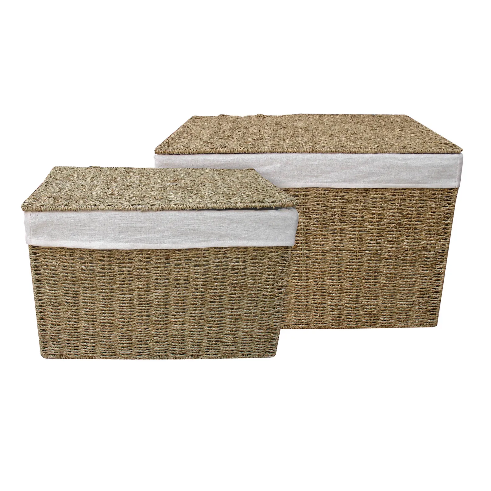 Small and Large Seagass Ottoman Set Brown
