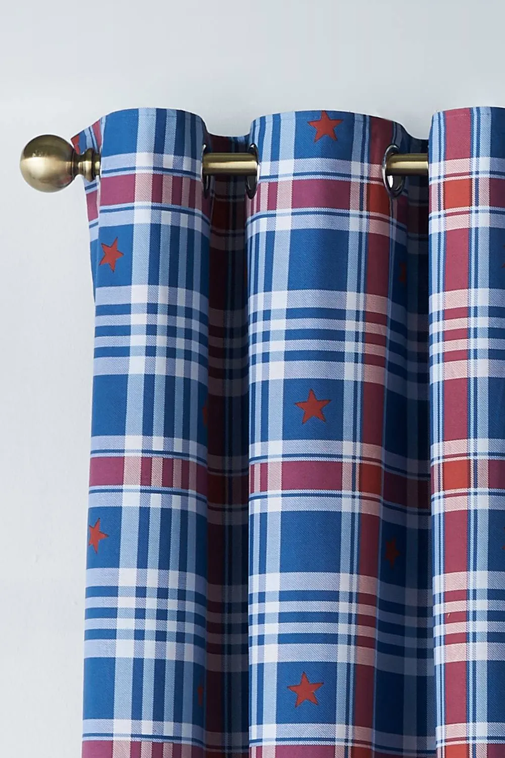 Catherine Lansfield 'Stars & Check' Fully Reversible Eyelet Curtains in Blue 3