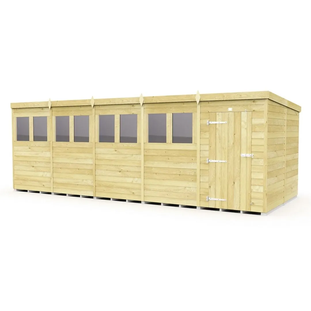 Buttercup Farm 20 x 8 Feet Pent Shed - Single Door W/ Windows - L231 x W589 x H201 cm in Brown